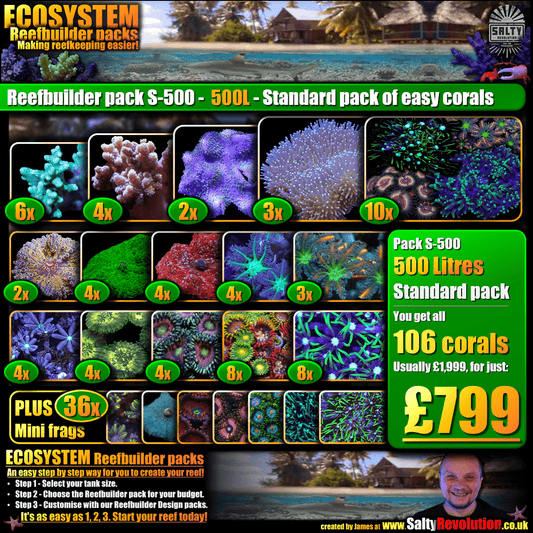 New! - ECOSYSTEM Reefbuilder pack S-500 - 500L Standard pack of easy corals