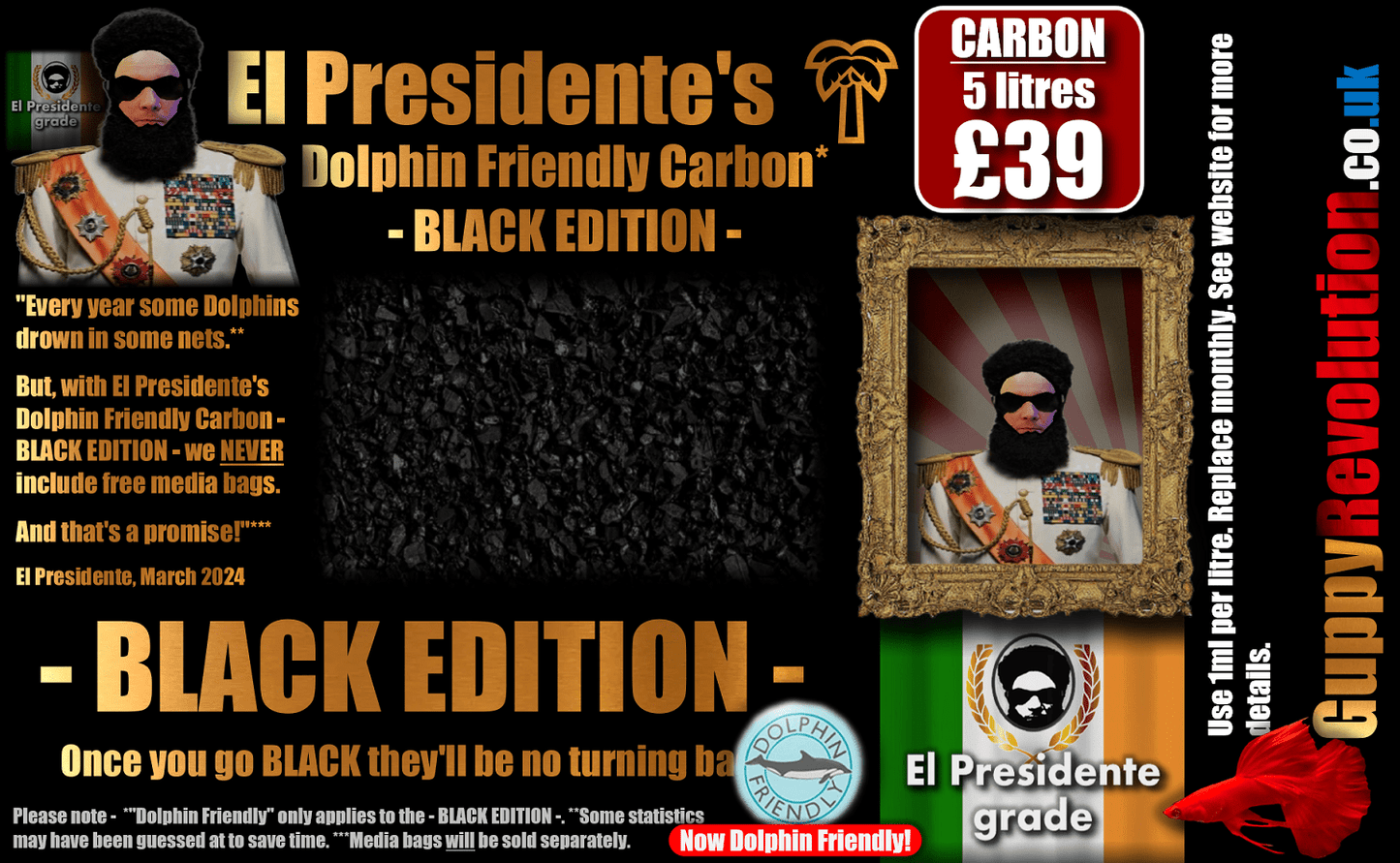 Presidente's Dolphin Friendly Carbon - BLACK EDITION - 5 Litres SALE PRICE: £39. - Suitable for freshwater & marine.